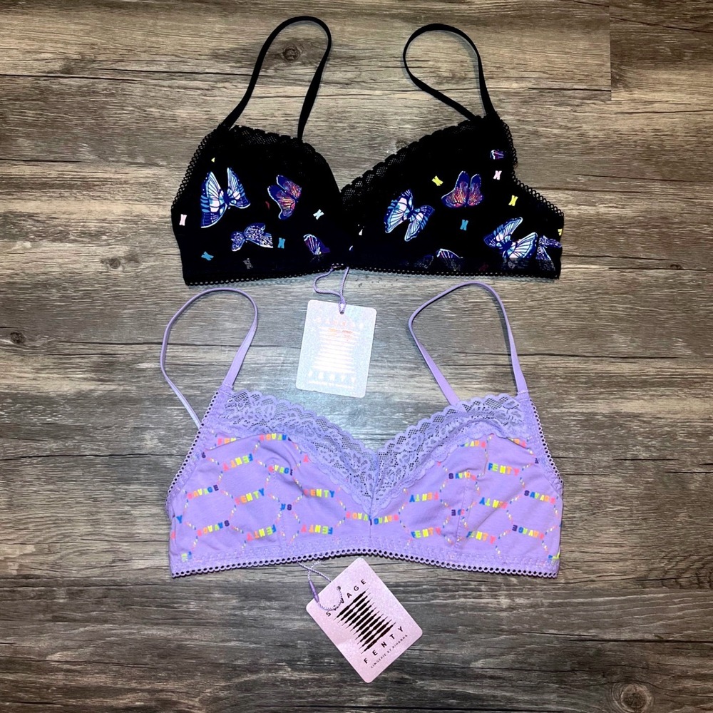 Savage X Fenty NWT Bralette Bundle Size Small Butterfly/Lavender Logo Wireless